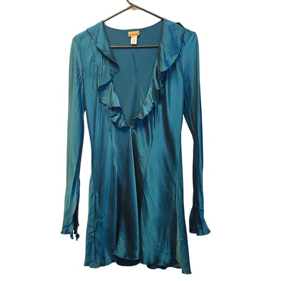 Fredricks of Hollywood silk collection teal long line tunic top size medium - Picture 1 of 4